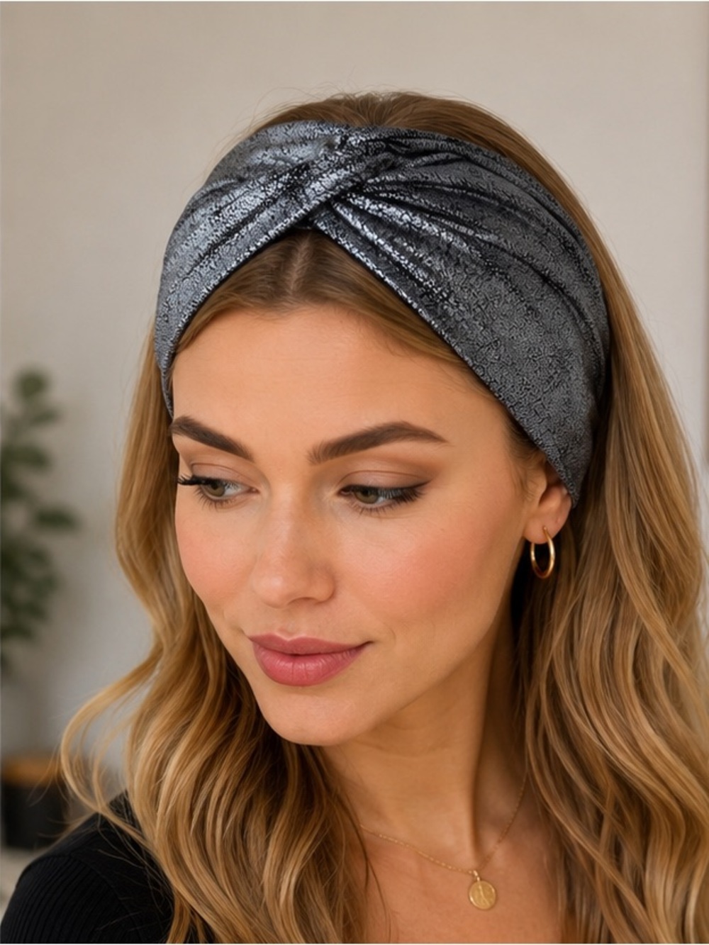 Twisted faux leather fabric, crackle fabric turban headband.